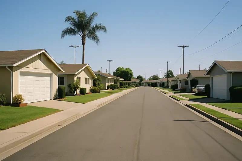 Street of 1960s single-story ranch houses in Westminster